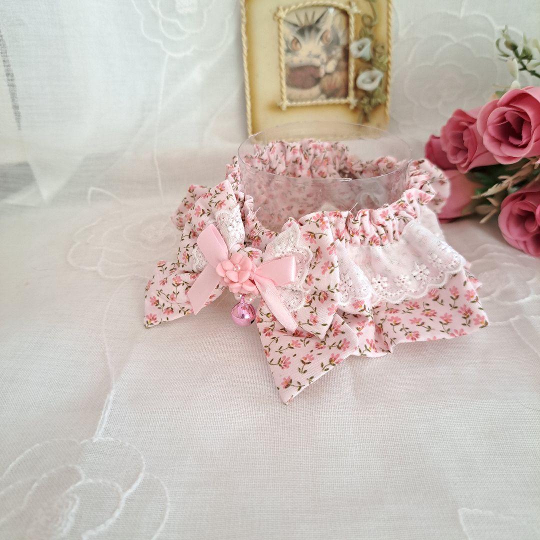 幅広シュシュ(小花ピンク)わんちゃん猫ちゃん用