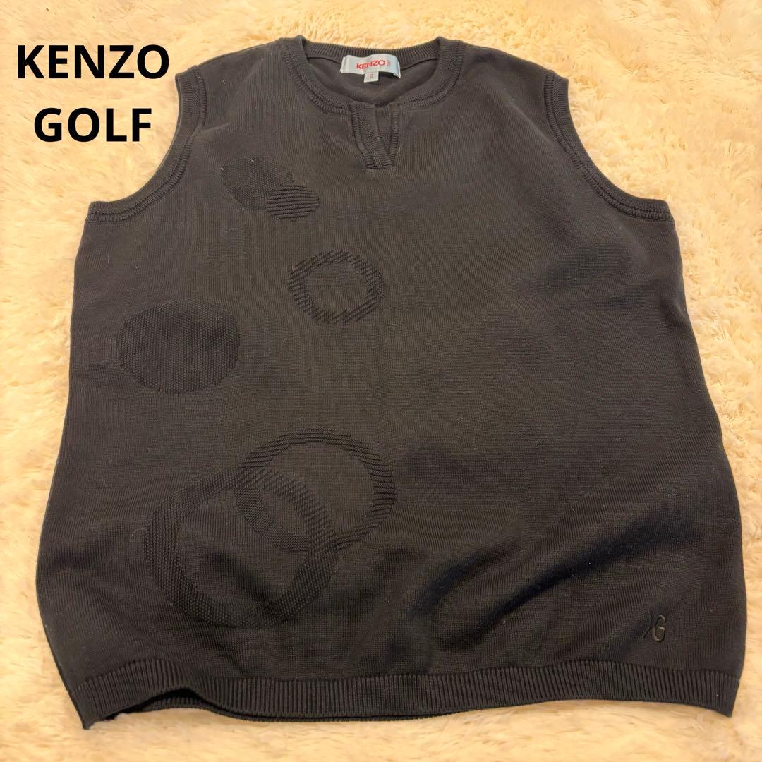 ★KENZO GOLF★M★黒ベスト★左下ロゴ刺繍★綿100%★着やすくカッコ良