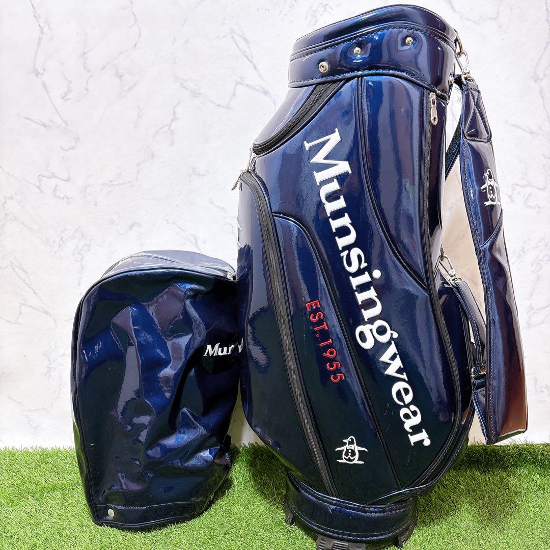 Mマンシングウェア　ゴルフクラブケース　キャディーバッグ　ネイビー　エナメル