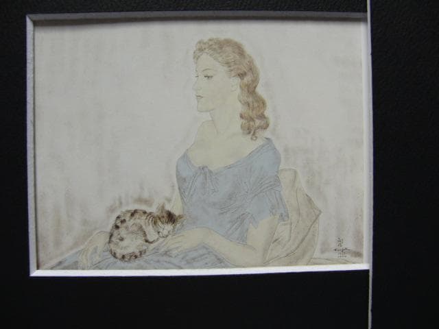 藤田嗣治、【婦人像】、希少な画集より、新品高級額・額装付