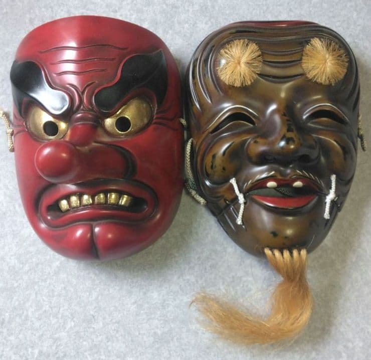 小天狗　翁面の能面　お面　２点セット