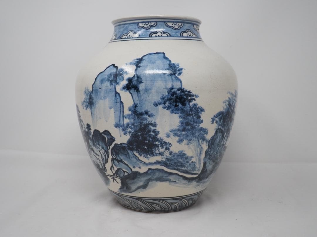 染付　山水図　花瓶　道六？　壺　-SO