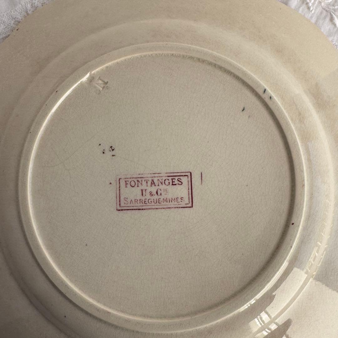 フランスアンティーク　サルグミンヌ　Fontanges ディナープレート　花リム