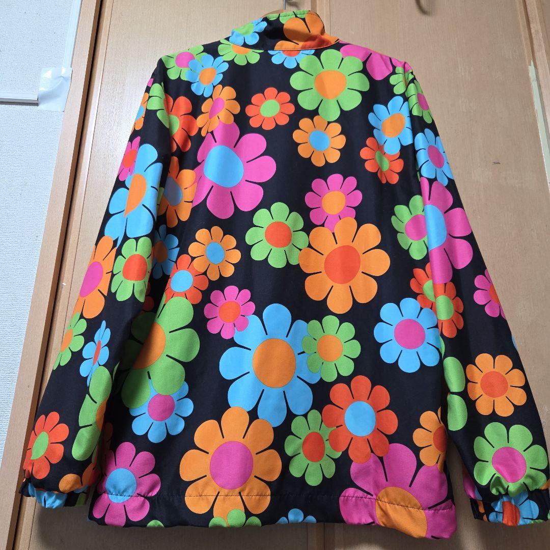 ラウドマウス 黒×マルチ花柄 ハーフジップ 刺繍ロゴ アノラック