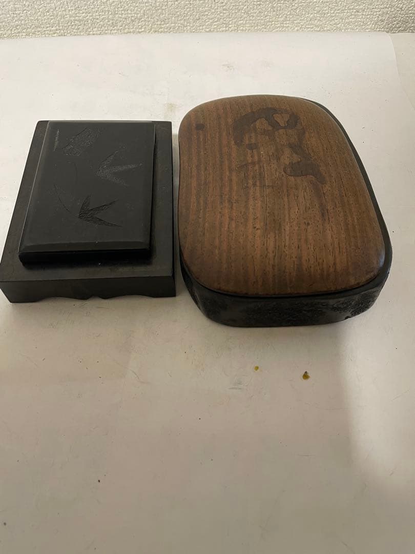 硯　雨畑硯　すずり　木製ケース付き　12代　書道　セット