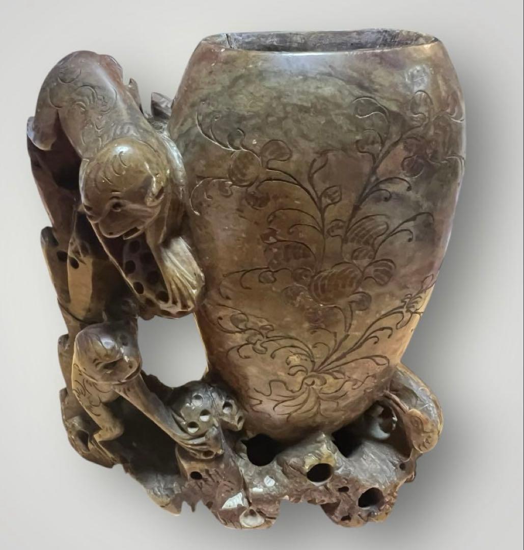 中国美術 寿山石 彫刻 置物 縁起物 【猿・蓮・雉】天然石 石彫 アンティーク